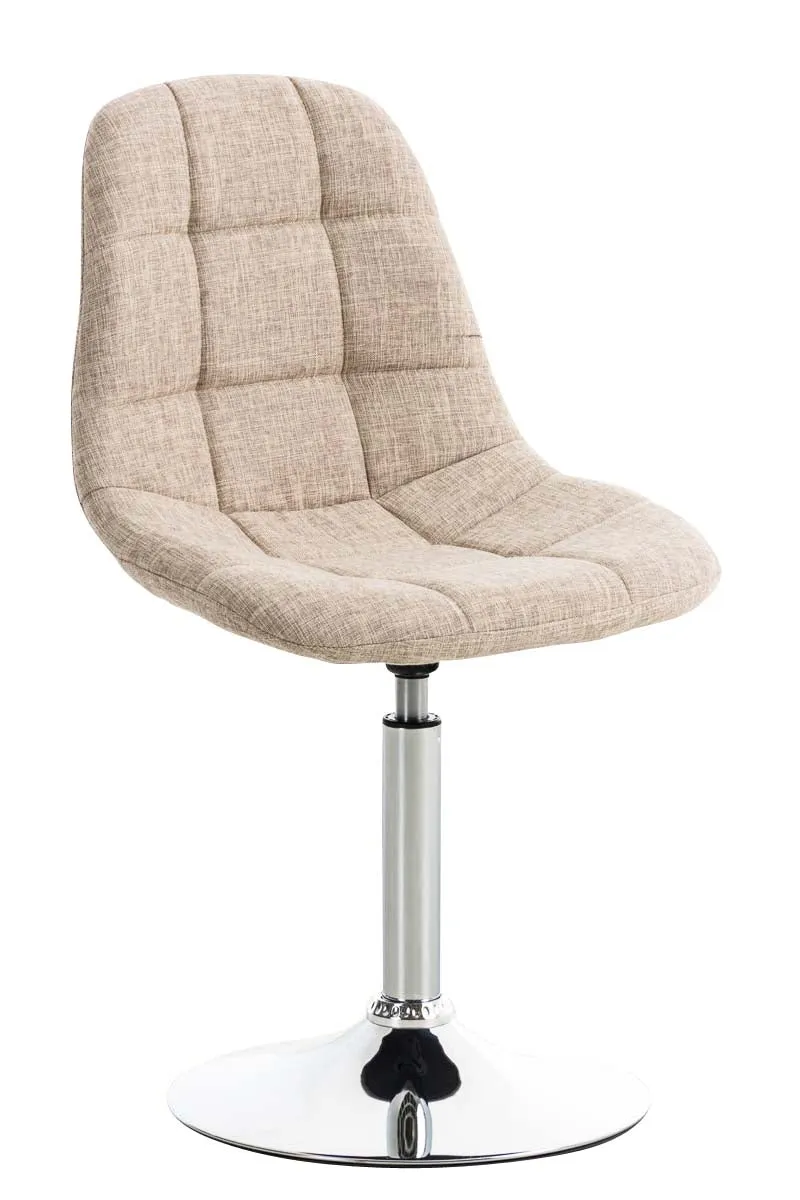 Chaise design pivotante x1 moderne coutures décoratives carrées en tissu crème et métal chromé 10_0007269