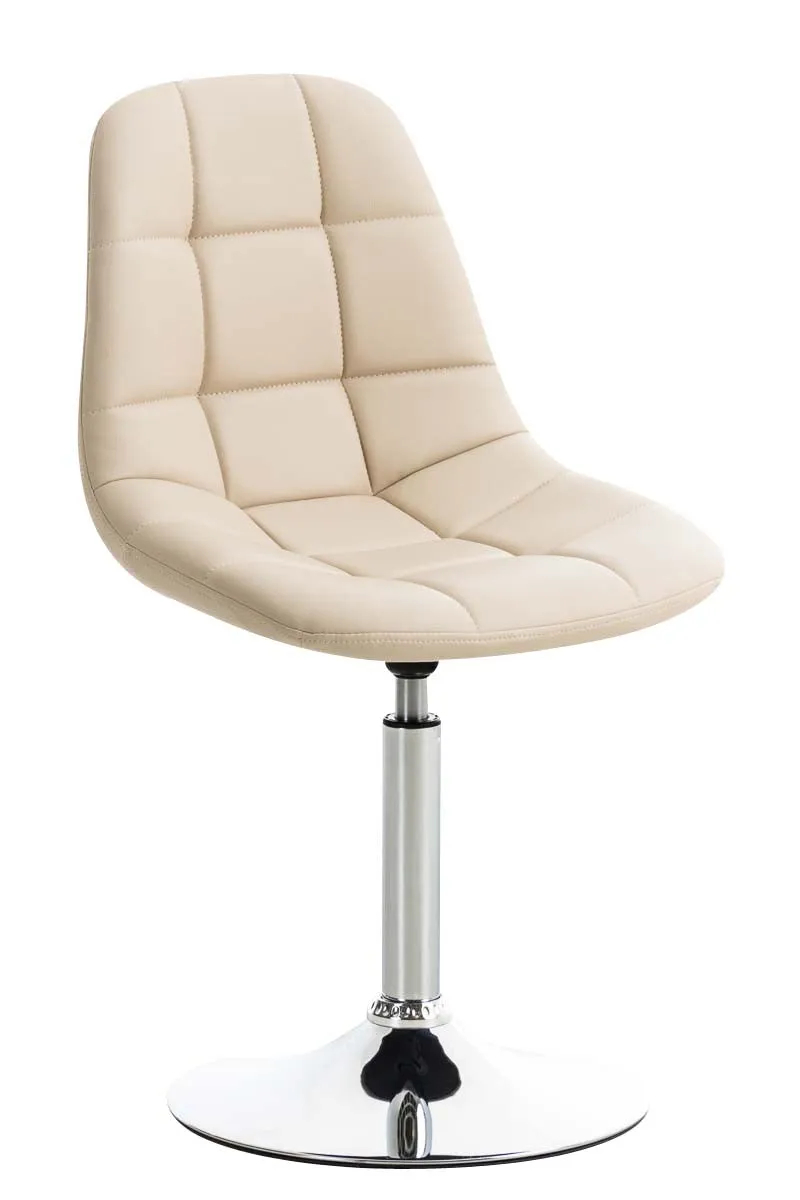 Chaise design pivotante x1 moderne coutures décoratives carrées en PVC crème et métal chromé 10_0007267