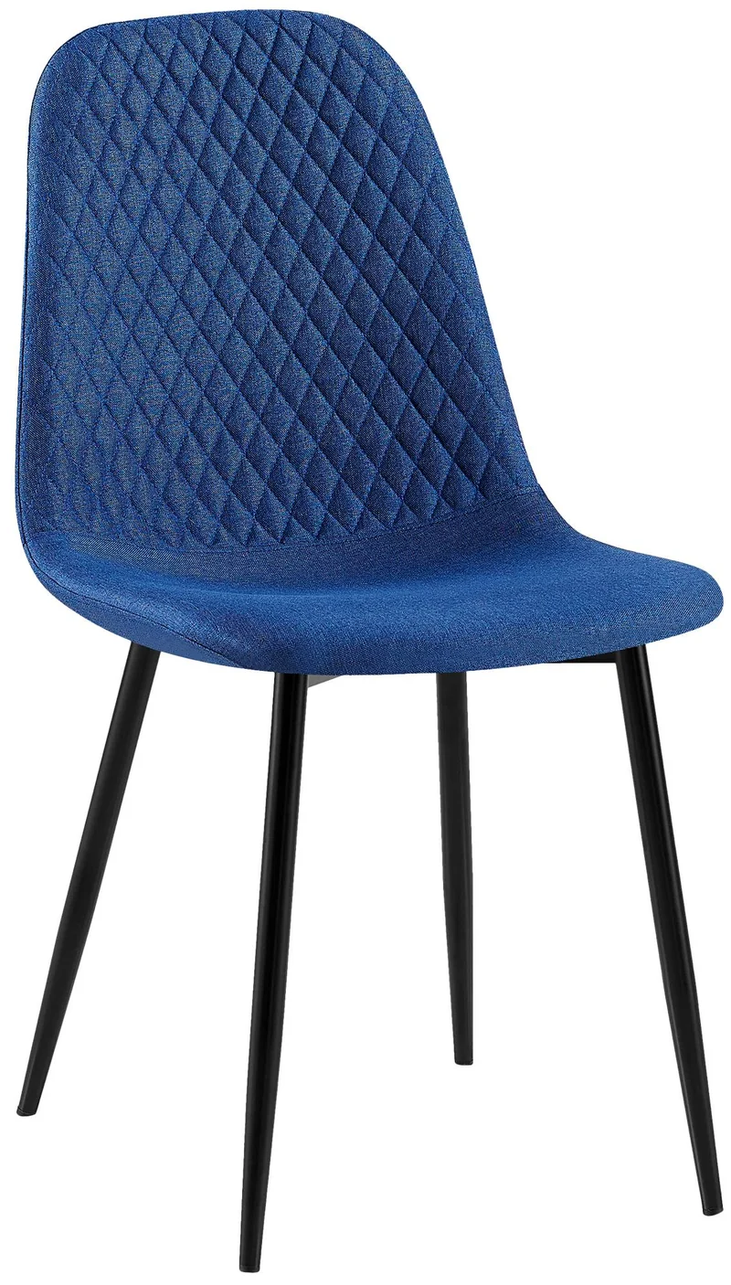 Chaise de salle à manger x1 coutures décoratives losanges assise en tissu bleu pieds métal noir mat 10_0007275