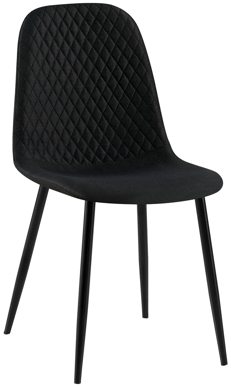 Chaise de salle à manger x1 coutures décoratives losanges assise en tissu noir pieds métal noir mat 10_0007274