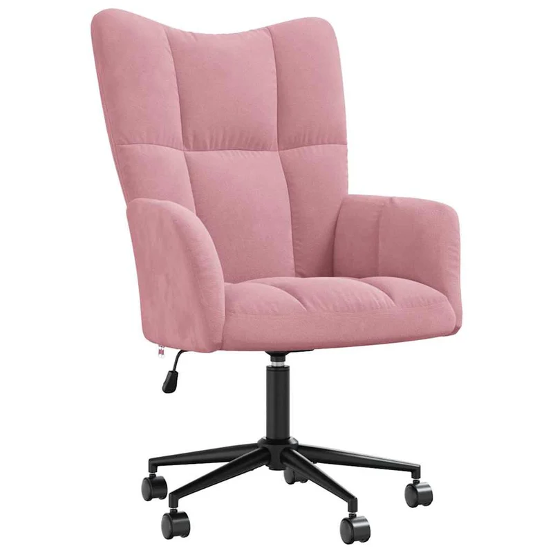 Fauteuil lounge chaise de bureau sur roulettes design moderne en velours rose DEC026758