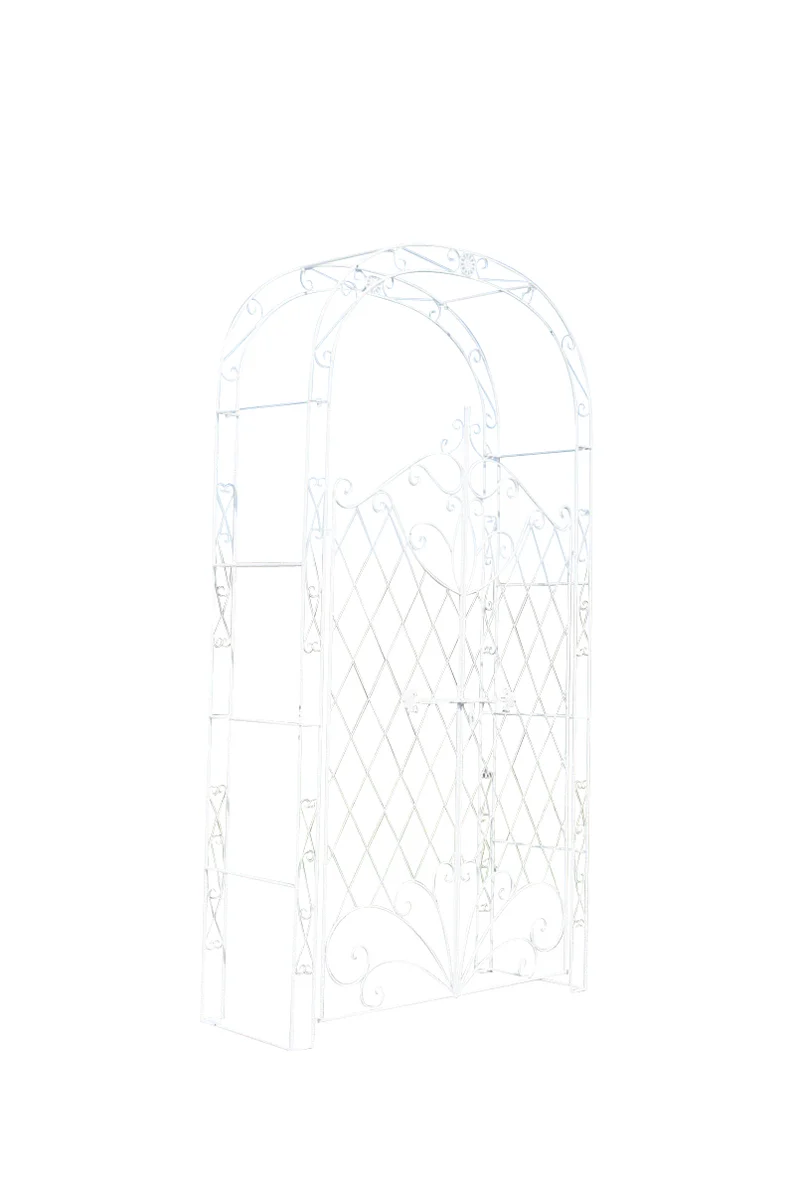 Arche à rosiers avec deux portes plantes grimpantes décoration jardin 220x120 cm en métal blanc 10_0003954
