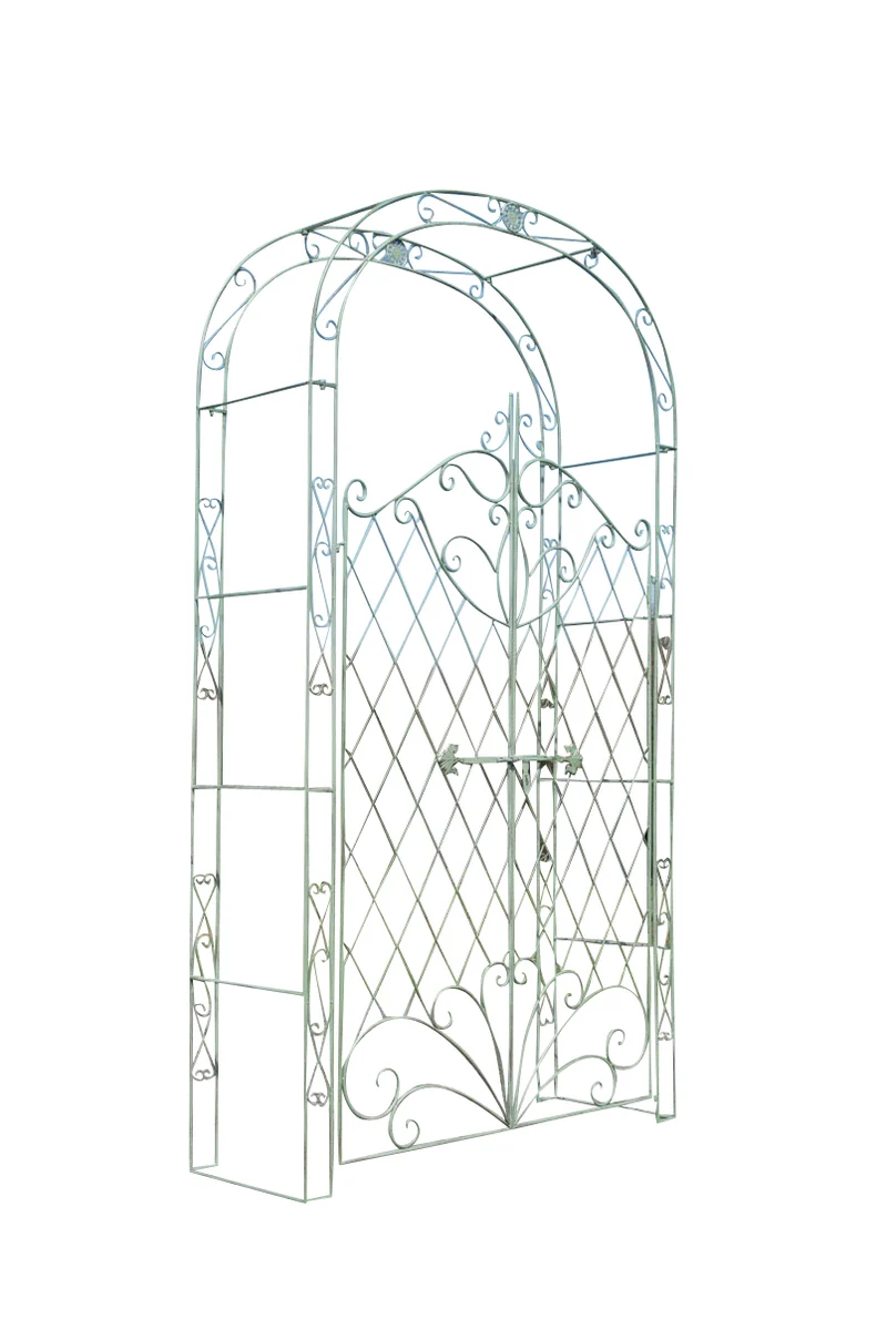 Arche à rosiers avec deux portes plantes grimpantes décoration jardin 220x120 cm en métal vert vieilli 10_0003955