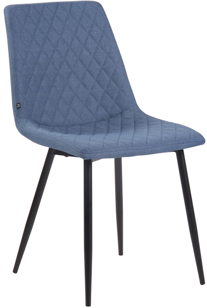 Chaise de salle à manger x1 coutures décoratives en losange assise en tissu bleu et pieds métal noir 10_0007506