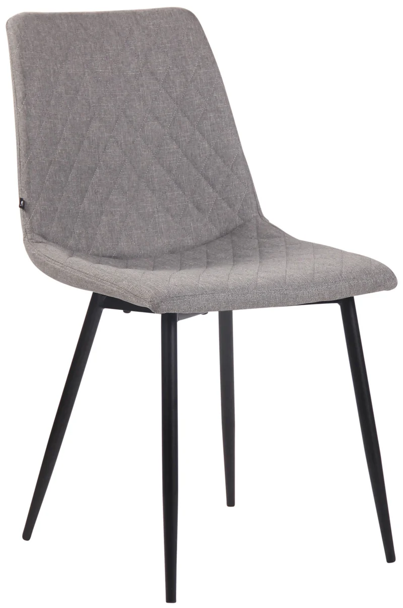 Chaise de salle à manger x1 coutures décoratives en losange assise en tissu gris et pieds métal noir 10_0007279