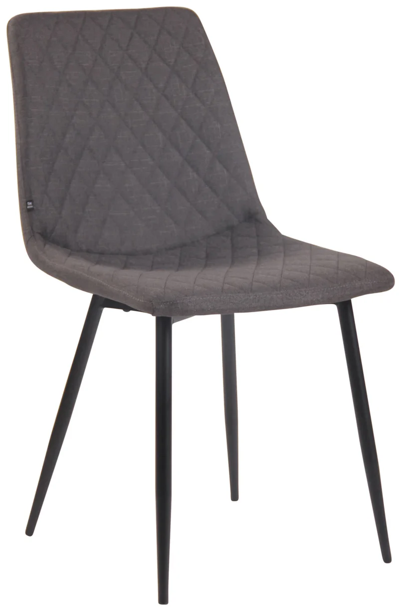 Chaise de salle à manger x1 coutures décoratives en losange assise en tissu gris foncé et pieds métal noir 10_0007278