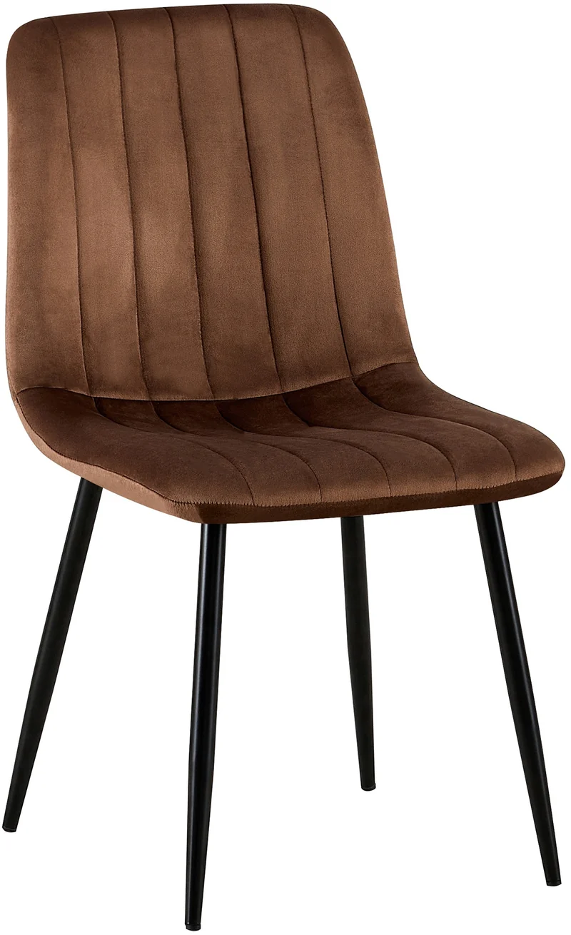 Chaise de salle à manger x1 coutures décoratives verticales assise en velours marron pieds en métal noir 10_0007284