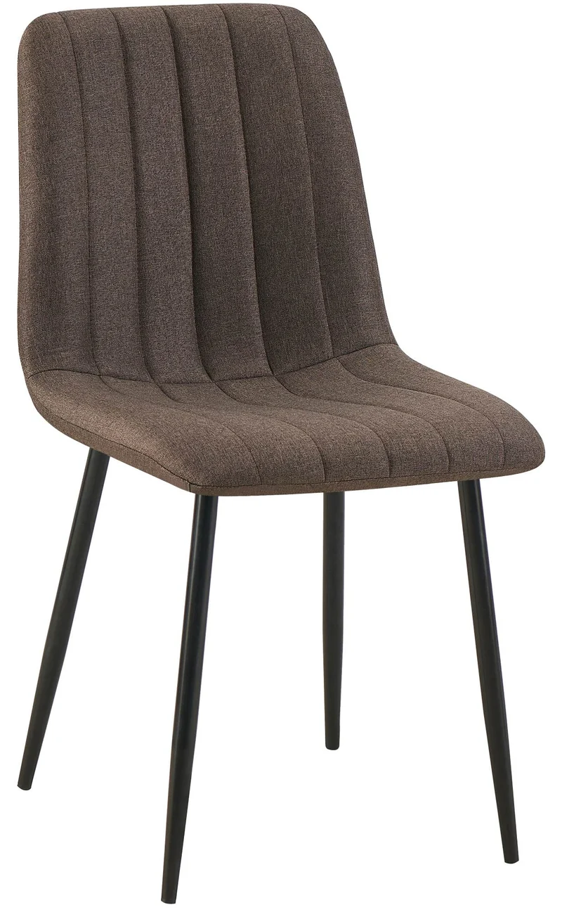 Chaise de salle à manger x1 coutures décoratives verticales assise en tissu marron pieds en métal noir 10_0007271