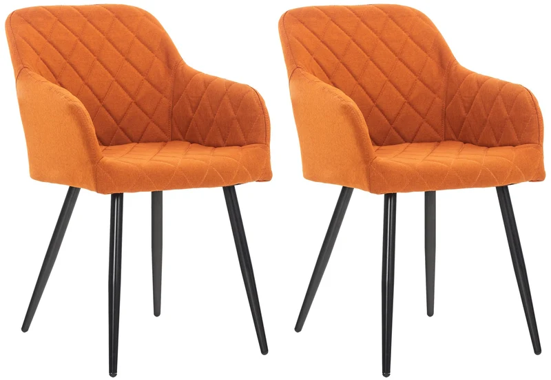 Lot de 2 chaises de salle à manger design retro coutures décoratives en losanges assise en tissu orange 10_0007339