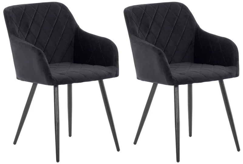 Lot de 2 chaises de salle à manger design retro coutures décoratives en losanges assise en velours noir 10_0007318