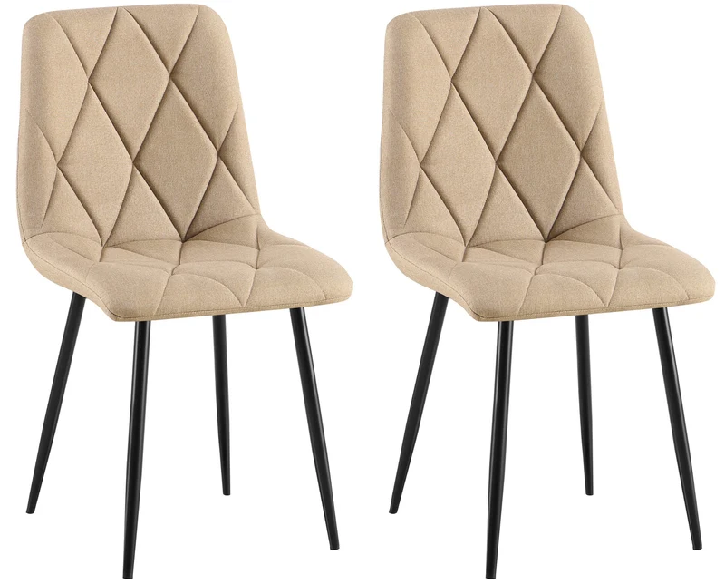 Lot de 2 chaises de salle à manger design moderne surpiqûres en losange tissu taupe et cadre métal noir 10_0007410
