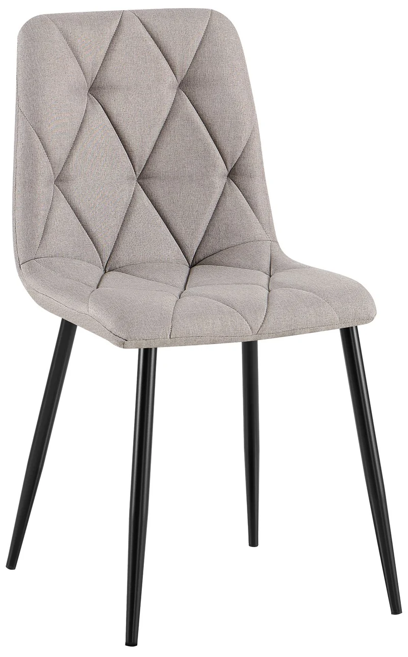 Chaise de salle à manger x1 design moderne surpiqûres en losange tissu gris et cadre métal noir 10_0007366
