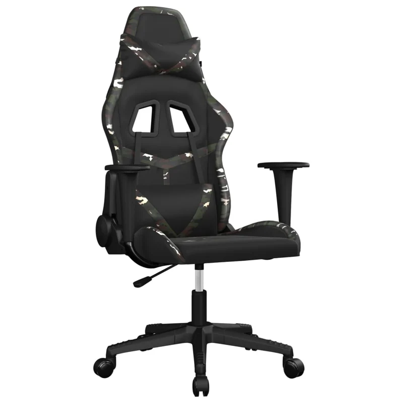 Fauteuil de bureau chaise gaming sur roulettes avec coussin lombaire noir et camouflage PVC DEC025899