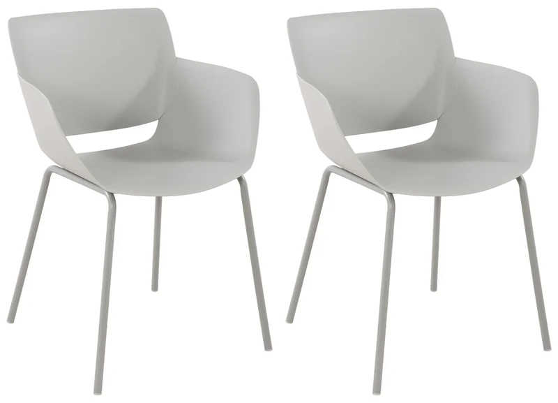 Lot de 2 chaises pour intérieur ou extérieur en plastique couleur gris clair en acier thermolaqué 10_0007424