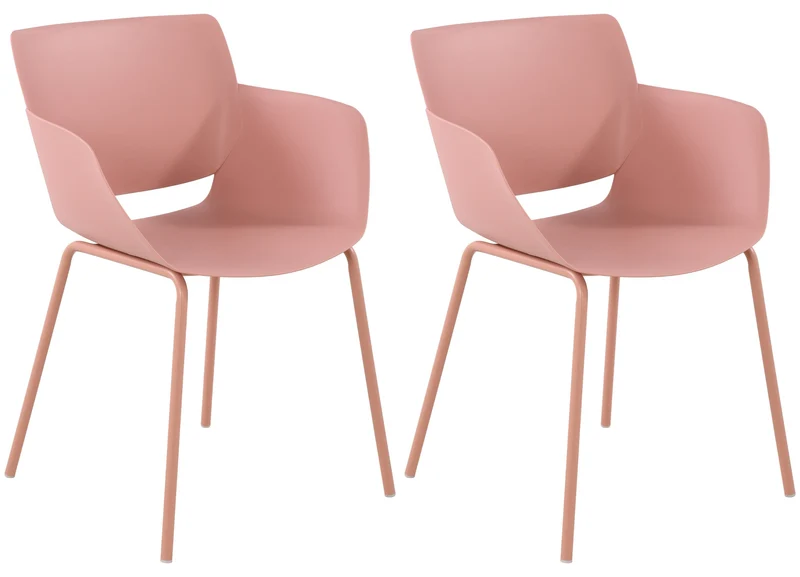 Lot de 2 chaises pour intérieur ou extérieur en plastique couleur rose en acier thermolaqué 10_0007310
