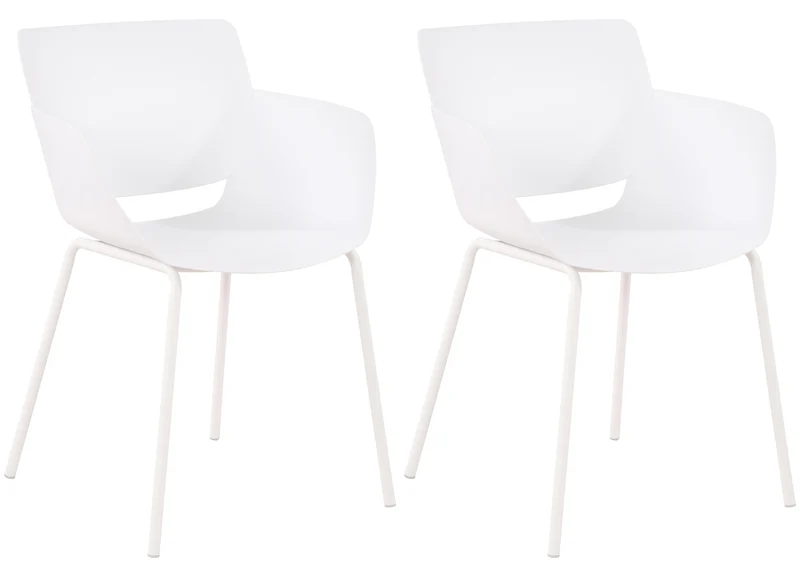 Lot de 2 chaises pour intérieur ou extérieur en plastique couleur blanc en acier thermolaqué 10_0007306