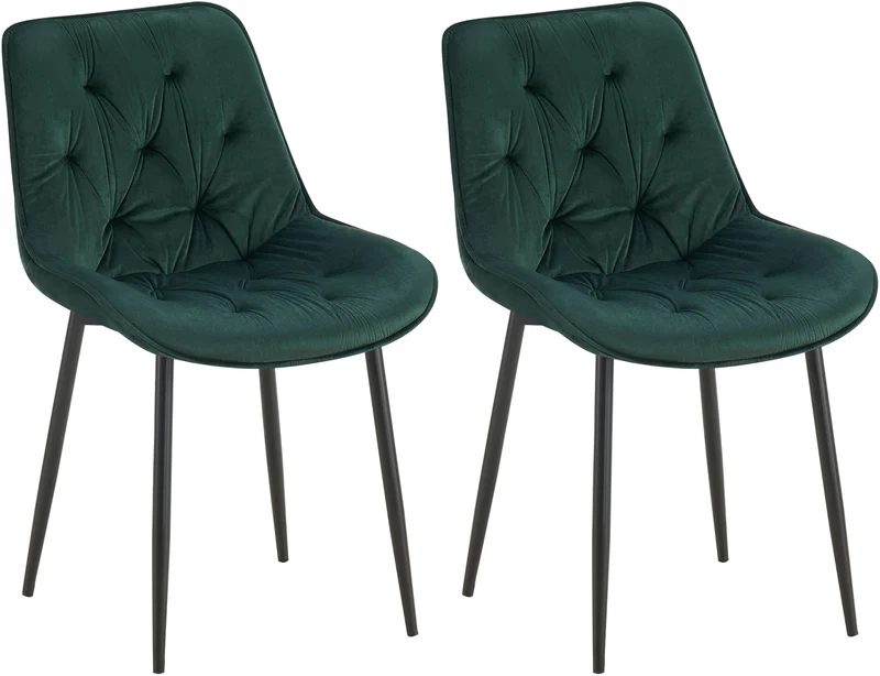 Lot de 2 chaises de salle à manger assise et dossier capitonné en velours vert et métal noir 10_0007399