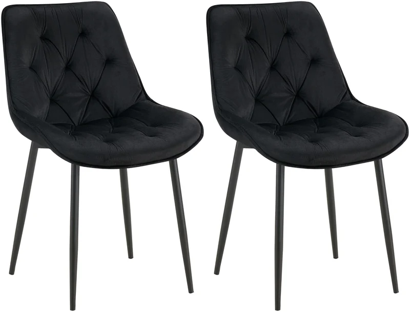 Lot de 2 chaises de salle à manger assise et dossier capitonné en velours noir et métal noir 10_0007323