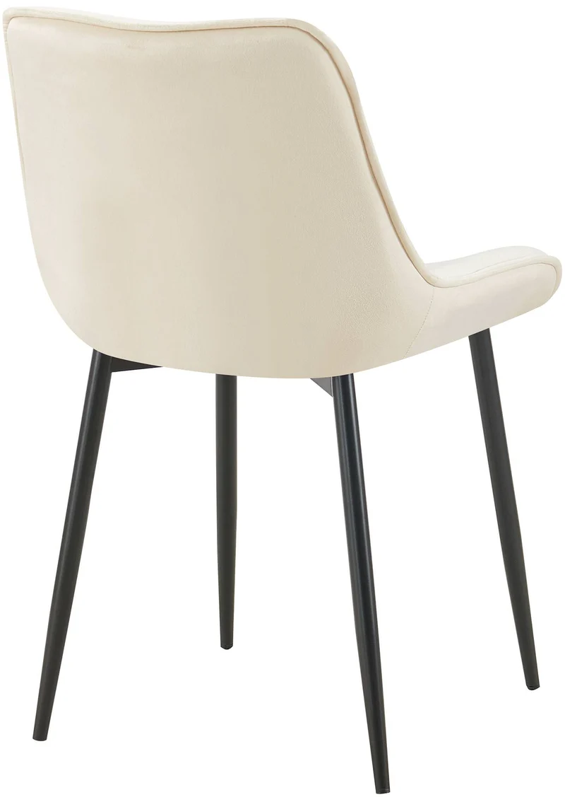 Chaise de salle à manger x1 assise et dossier capitonné en velours crème et métal noir 10_0007236