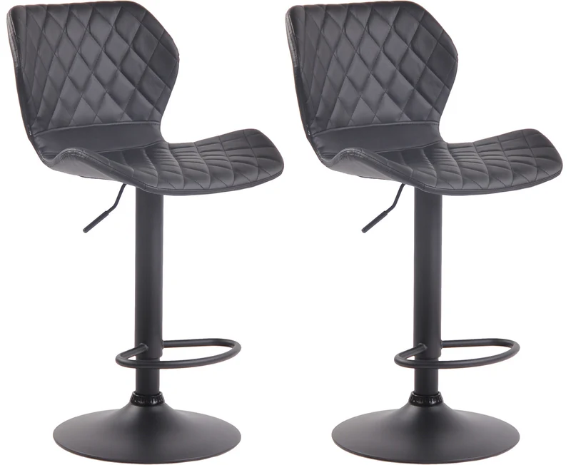 Lot de 2 tabourets de bar avec repose-pieds hauteur réglable assise en similicuir noir cadre métal noir 10_0005964