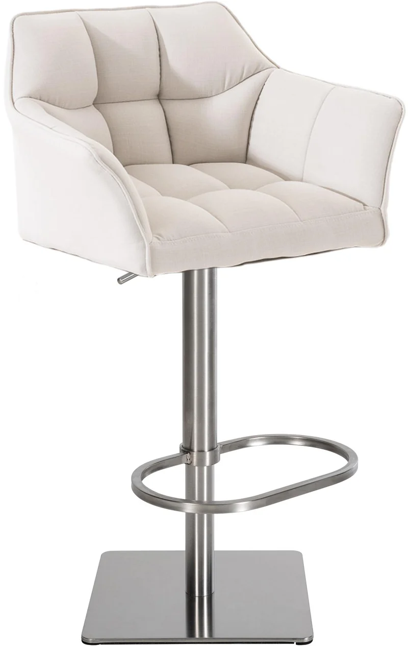 Tabouret de bar x1 réglable en tissu blanc assise enveloppante capitonnée avec base carrée en acier inoxydable 10_0006606