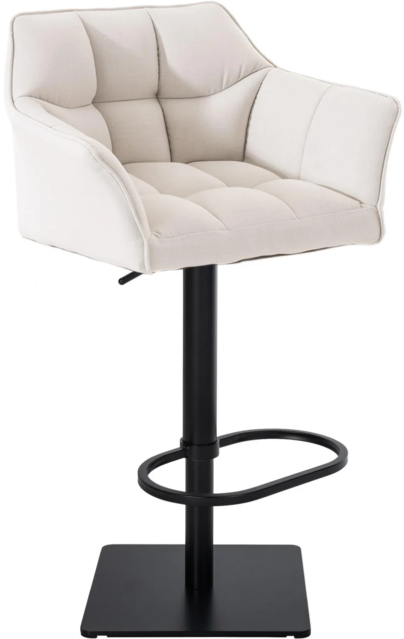 Tabouret de bar x1 réglable en tissu blanc assise enveloppante capitonnée avec base carrée en métal noir 10_0006604