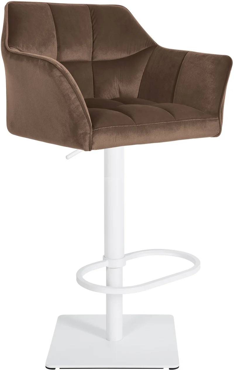 Tabouret de bar x1 réglable en velours marron assise enveloppante capitonnée avec base carrée en métal blanc 10_0006461