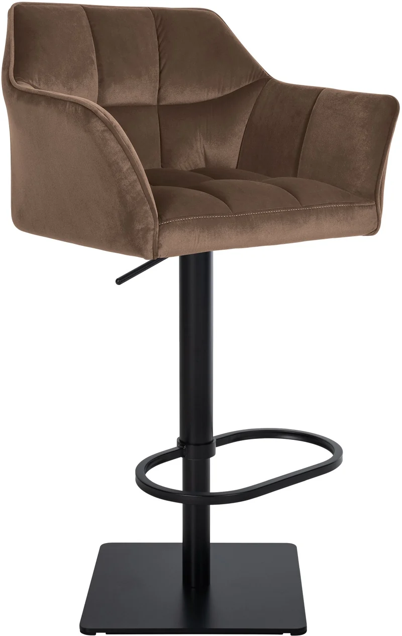 Tabouret de bar x1 réglable en velours marron assise enveloppante capitonnée avec base carrée en métal noir 10_0006457