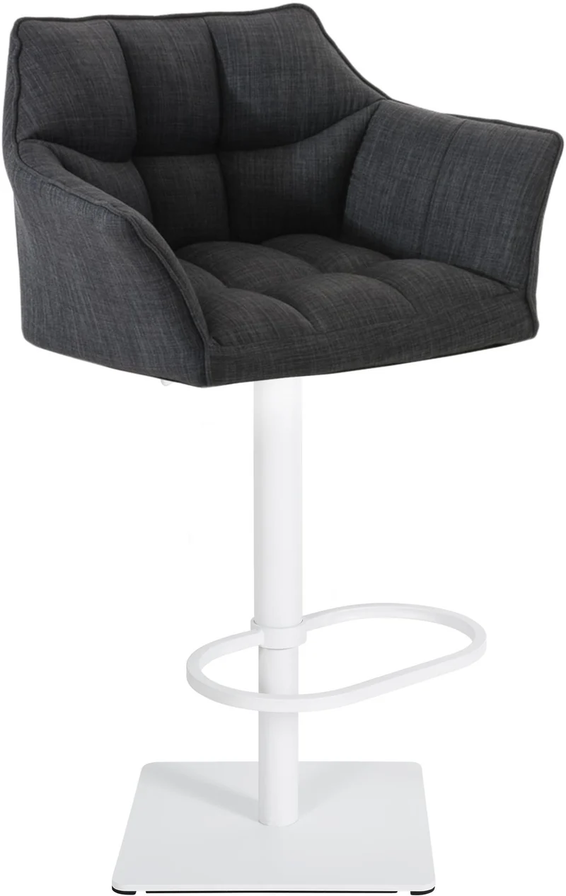 Tabouret de bar x1 réglable en tissu gris foncé assise enveloppante capitonnée avec base carrée en métal blanc 10_0006308