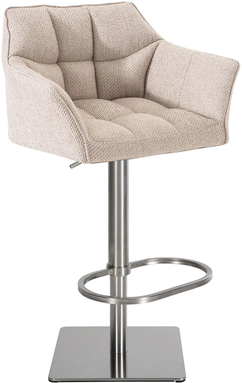 Tabouret de bar x1 réglable en tissu beige assise enveloppante capitonnée et avec base carrée en acier inoxydable 10_0005619