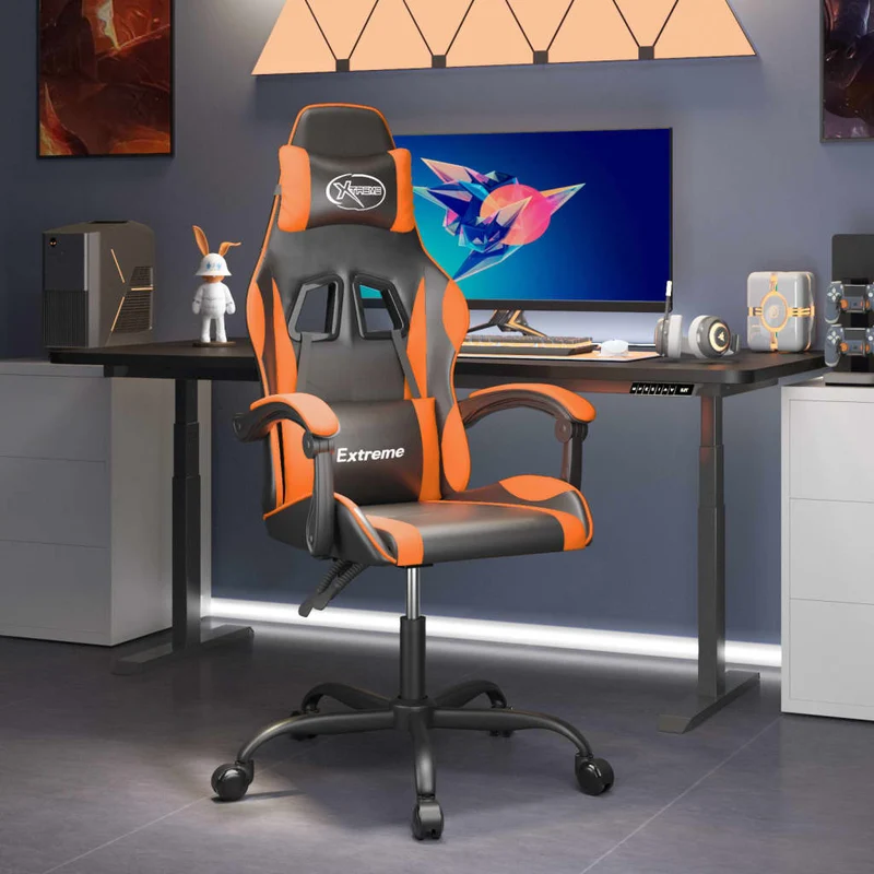 Fauteuil de bureau chaise gaming pivotante noir et orange PVC orange DEC026042