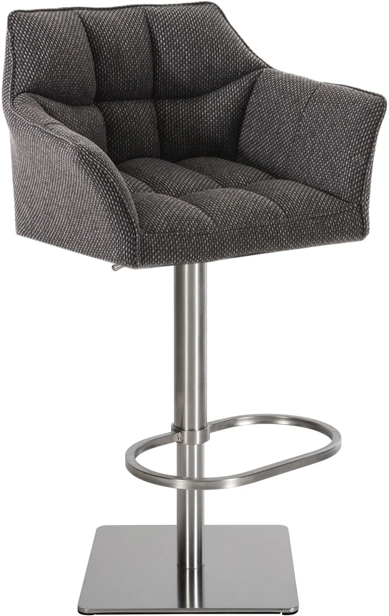 Tabouret de bar x1 réglable en velours côtelé gris assise enveloppante capitonnée et avec base carrée en acier inoxydable 10_0005999