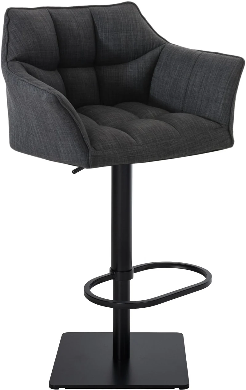 Tabouret de bar x1 réglable en tissu gris foncé assise enveloppante capitonnée et avec base carrée en métal noir 10_0005617