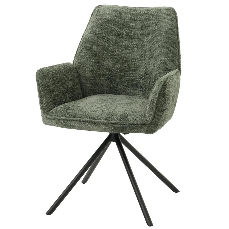 Chaise de salle à manger avec accoudoir assise rotatif en tissu chenille bleu-vert 04_0006274