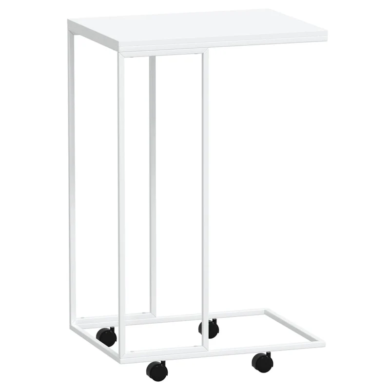 Table d'appoint en forme de C sur roulettes 40 x 30 x 63,5cm bois d'ingénierie blanc DEC031291