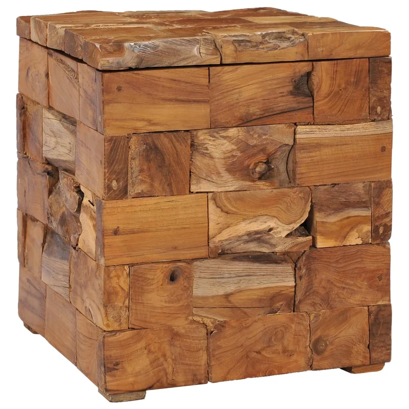 Tabouret assise table d'appoint avec compartiment de rangement en bois de teck massif brun DEC026341