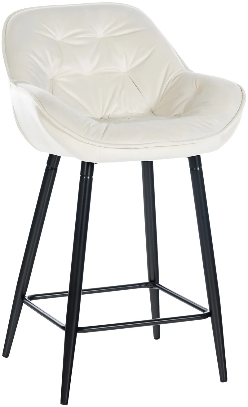 Tabouret de bar x1 moderne en velours crème assise enveloppante capitonnée pieds métal noir 10_0006023