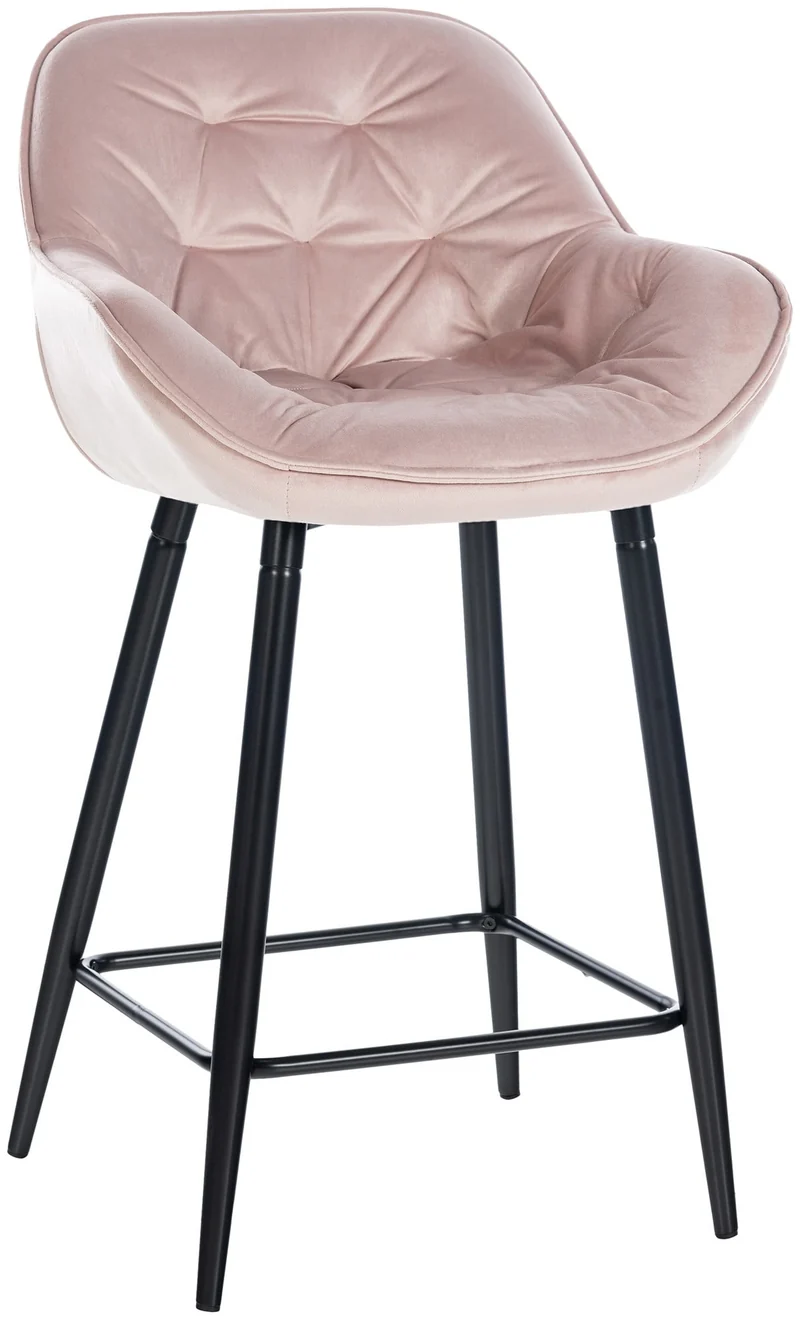 Tabouret de bar x1 moderne en velours rose assise enveloppante capitonnée pieds métal noir 10_0005783