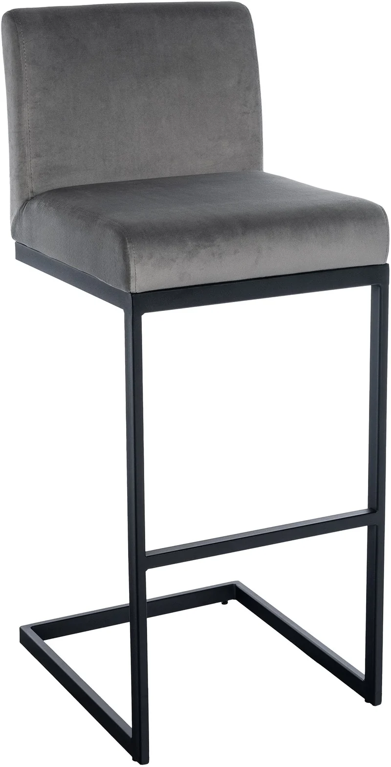Tabouret de bar x1 avec dossier pieds en forme de luge en métal noir assise en velours gris 10_0005878