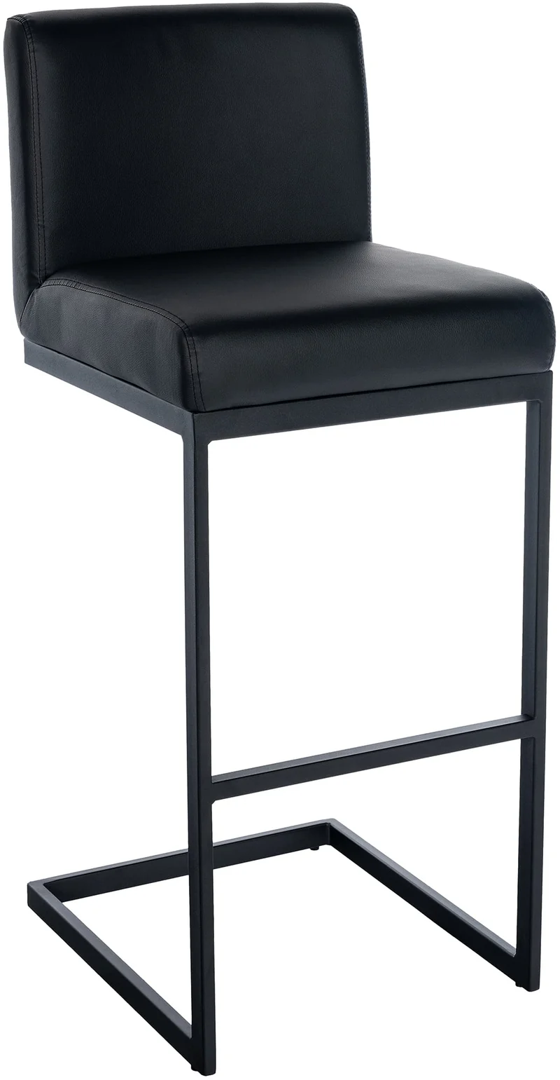 Tabouret de bar x1 avec dossier pieds en forme de luge en métal noir assise en similicuir noir 10_0005821