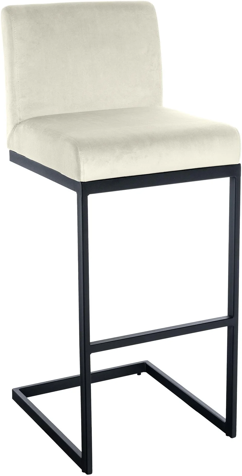 Tabouret de bar x1 avec dossier pieds en forme de luge en métal noir assise en velours crème 10_0005787