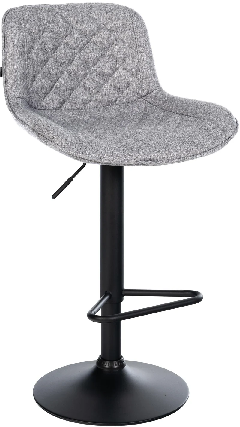 Tabouret de bar x1 repose-pieds hauteur réglable en tissu gris clair coutures losange cadre métal noir 10_0005872
