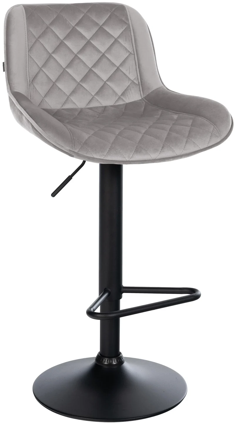 Tabouret de bar x1 repose-pieds hauteur réglable en velours gris coutures losange cadre métal noir 10_0005841