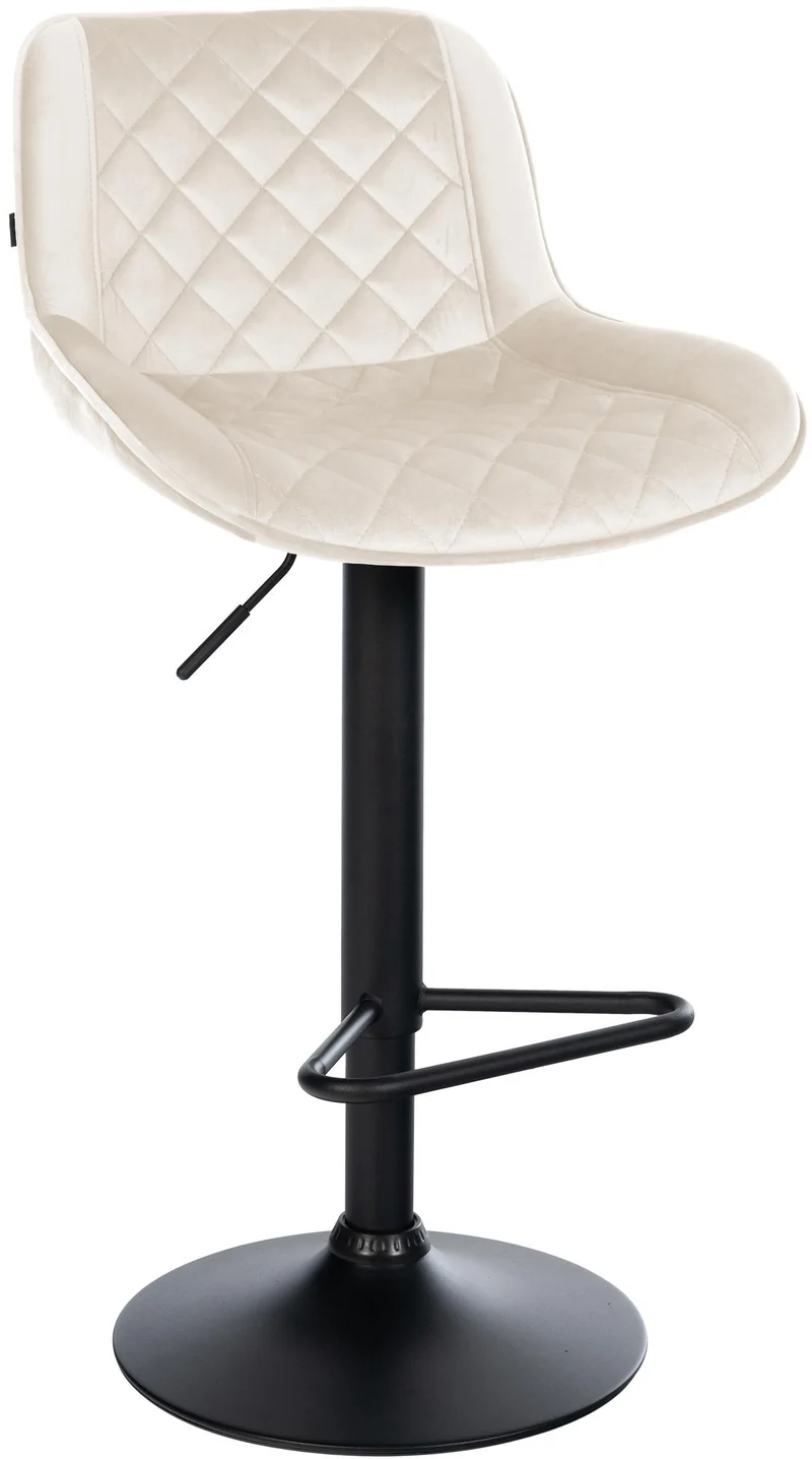 Tabouret de bar x1 repose-pieds hauteur réglable en velours cème coutures losange cadre métal noir 10_0005627