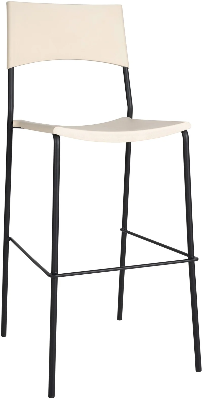 Tabouret de bar x1 empilable assise en plastique crème cadre en métal noir à 4 pieds 10_0005629