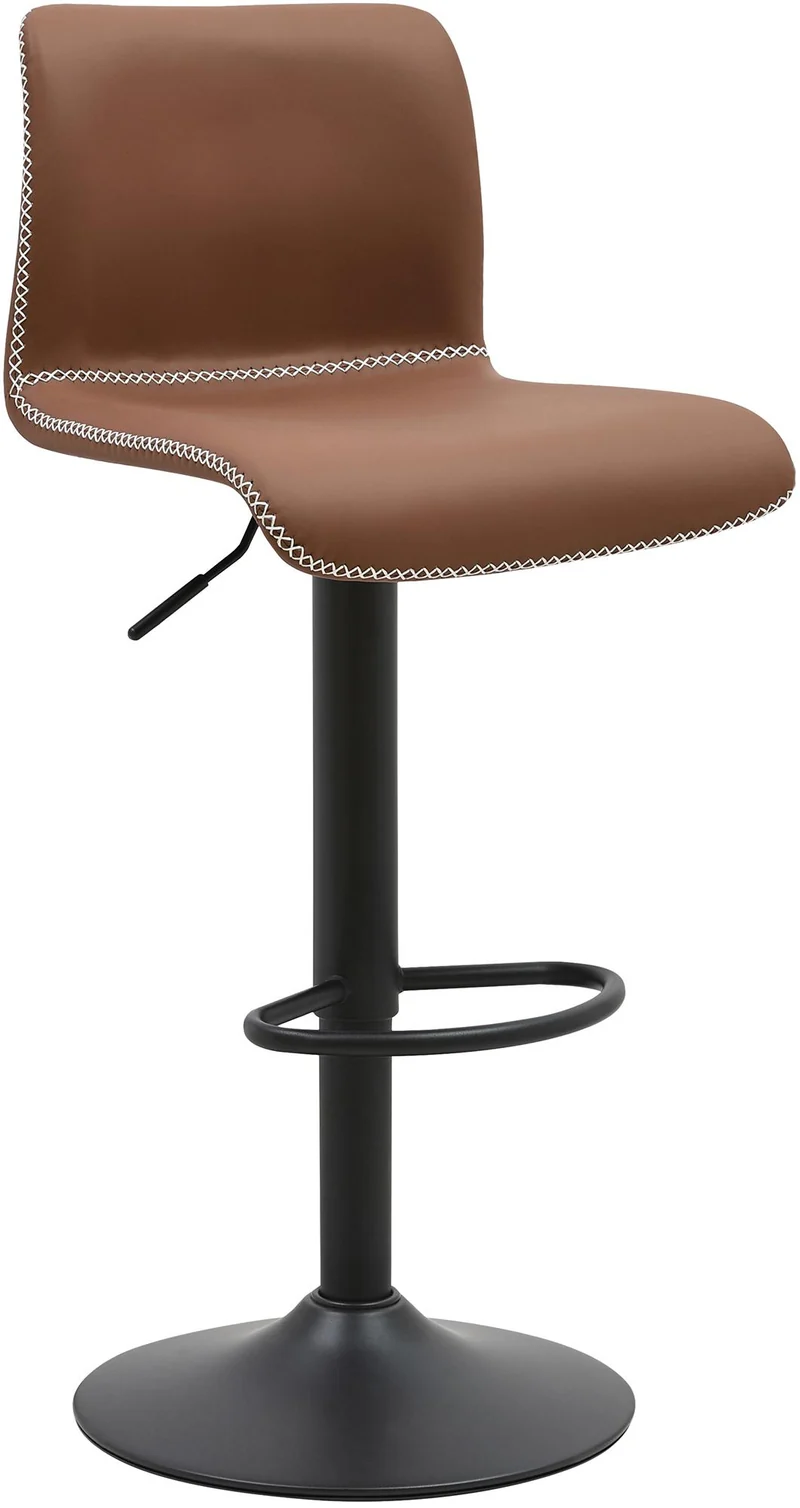Tabouret de bar x1 avec coutures contrastées repose-pieds hauteur réglable en similicuir marron structure métallique noir 10_0005631
