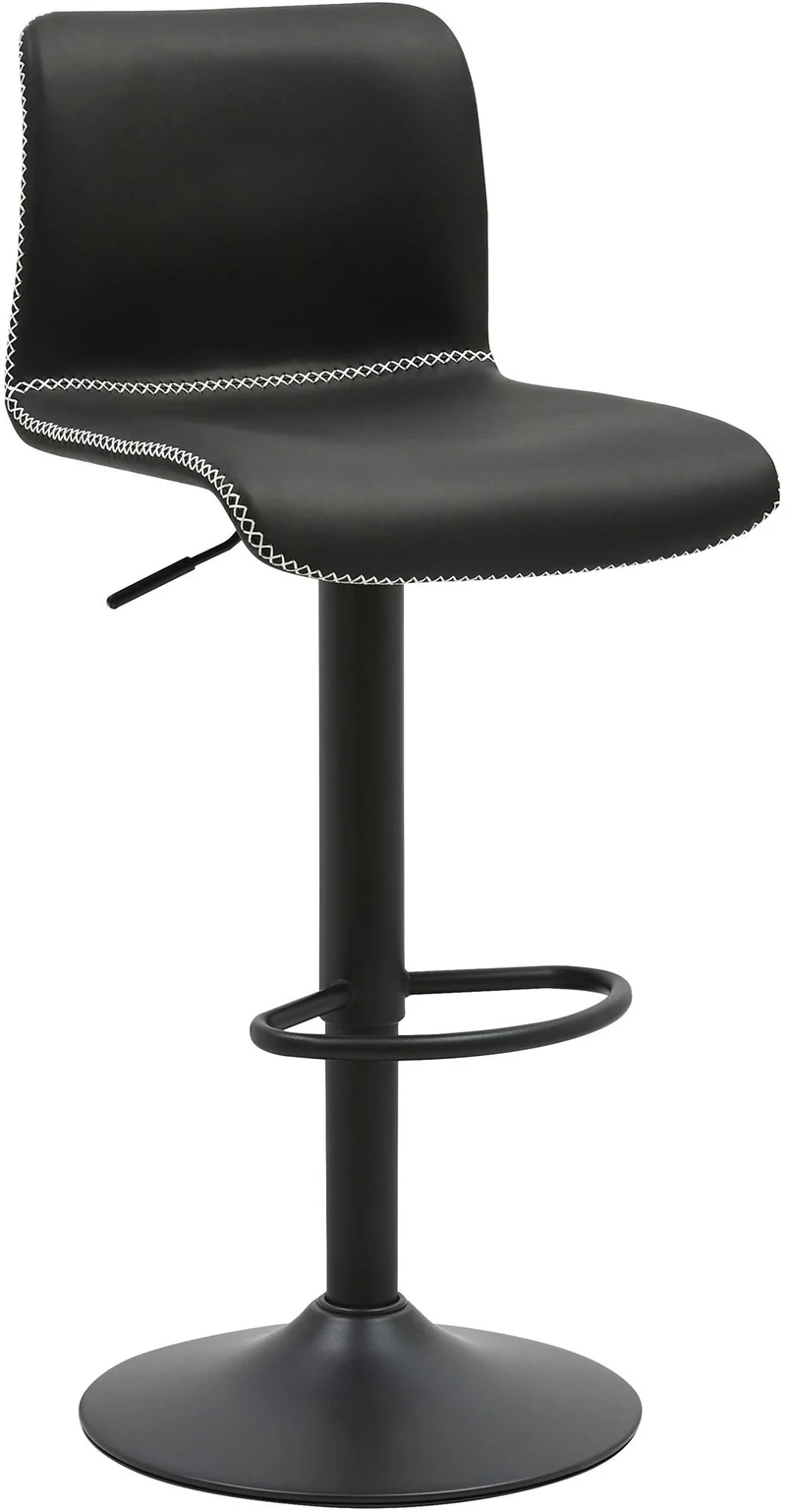 Tabouret de bar x1 avec coutures contrastées repose-pieds hauteur réglable en similicuir noir structure métallique noir 10_0005630