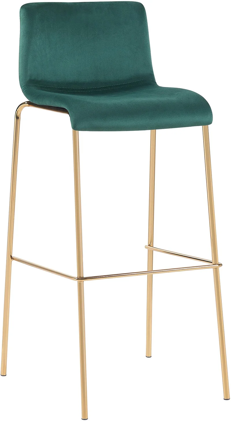 Tabouret de bar x1 en velours vert cadre métallique doré à quatre pieds style chic et moderne 10_0005949
