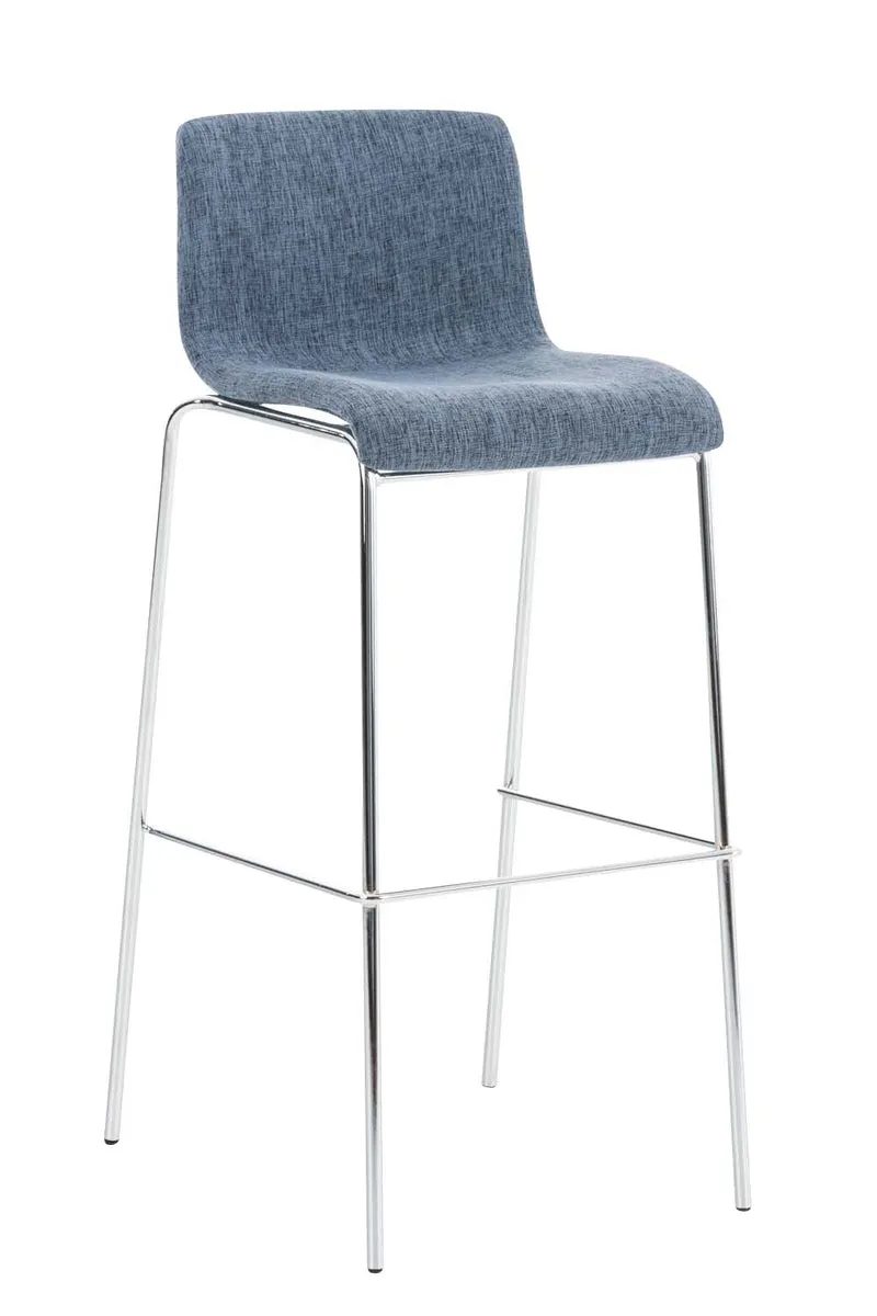 Tabouret de bar x1 en tissu bleu cadre métallique chromé à quatre pieds style chic et moderne 10_0005632