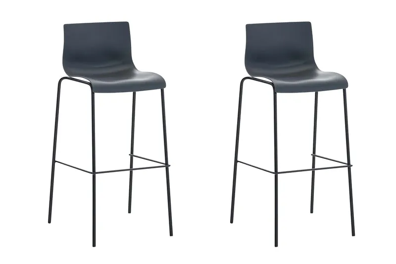 Lot de 2 tabourets de bar en tissu plastique gris cadre métallique noir à quatre pieds style chic et moderne 10_0005568